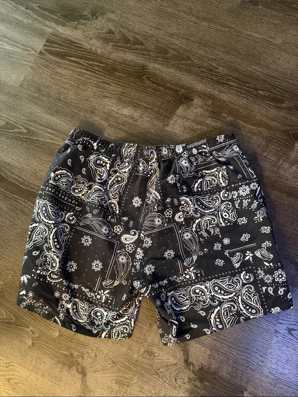 SHEIN Black Paisley Print Swim Trunks